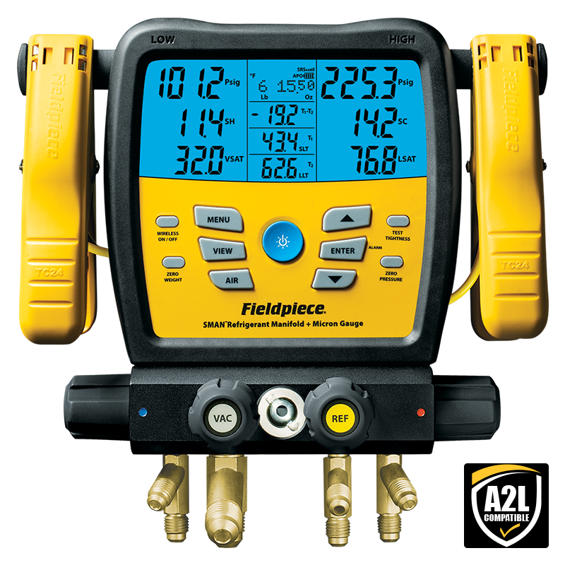 SM480V REFRIGERANT MANIFOLD & MICRON GAUGE WIRELESS 4 PORT A2L REFRIGERANT COMPATIBLE