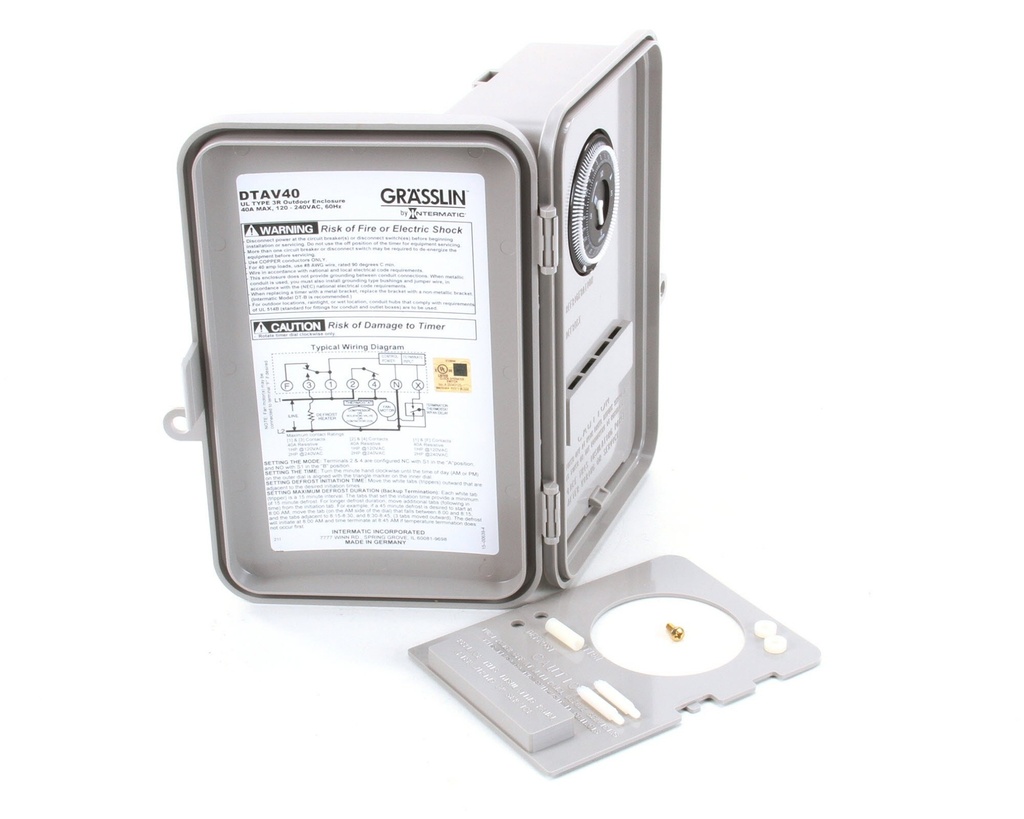 DTAV40 GRASSLIN DEFROST TIMER,120 OR (12) 208/240V. TIME INIT T/P/T TERM NEMA 3R OUTDOOR ENCLOSURE