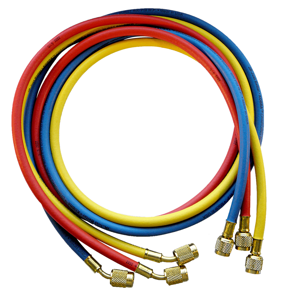CCLS-48 SET OF KOBRA 1/4" ENVIRO-SAFE CHARGING HOSES RYB 48" LENGTH, W/ SECURE SEAL FITTING (3)