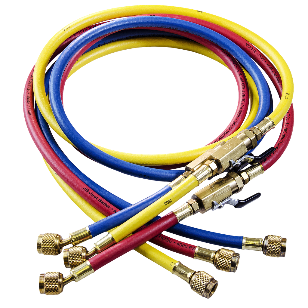 CCLV72 J.B.CHARGING HOSE SET OF 3-72" W/BALL V.SHUTOFF,ENVIRO-SAFE (3)