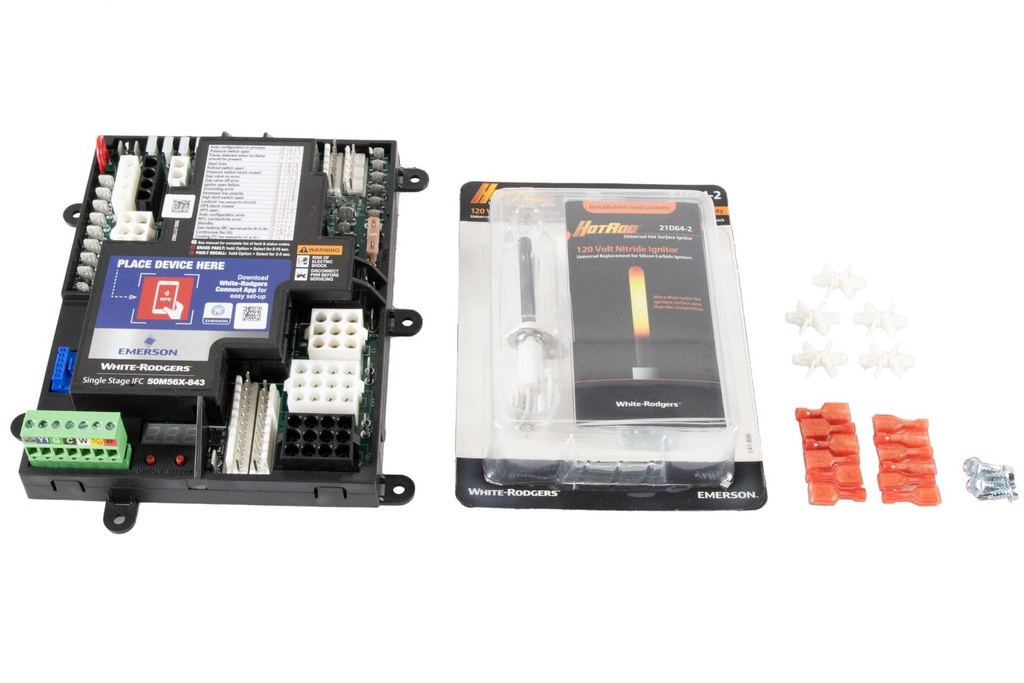 50M56X-843 UNIVERSAL SINGLE STAGE HSI INTEGRATED FURNACE CONTROL FOR PSC & ECMX BLOWER MOTORS. INCLUDES UNIVERSAL 120V SILICON NITRIDE IGNITOR (10)