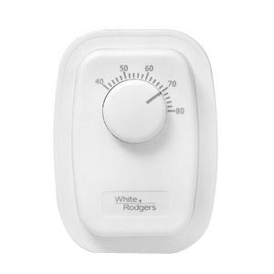 1G66-641 LINE VOLTAGE THERMOSTAT, MECHANICAL BIMETAL, DPST, OPEN ON RISE, 40 TO 80, NO THERMOMETER, WITH "OFF" POSITION, CLASSIC WHITE COLOR, WALLPLATE INCLUDED.